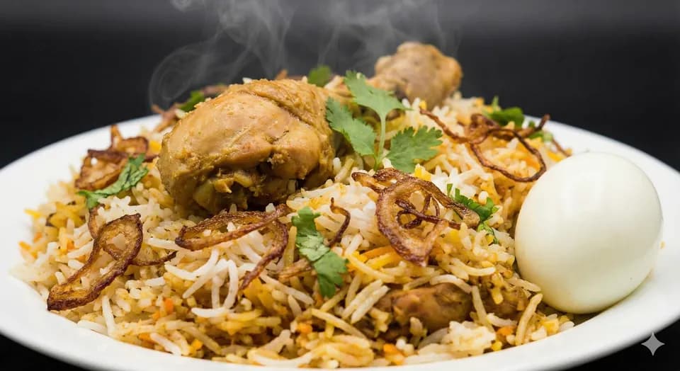 A plate of chicken biryani