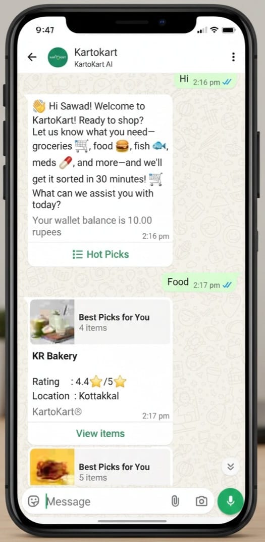 Kartokart WhatsApp Chat Mockup